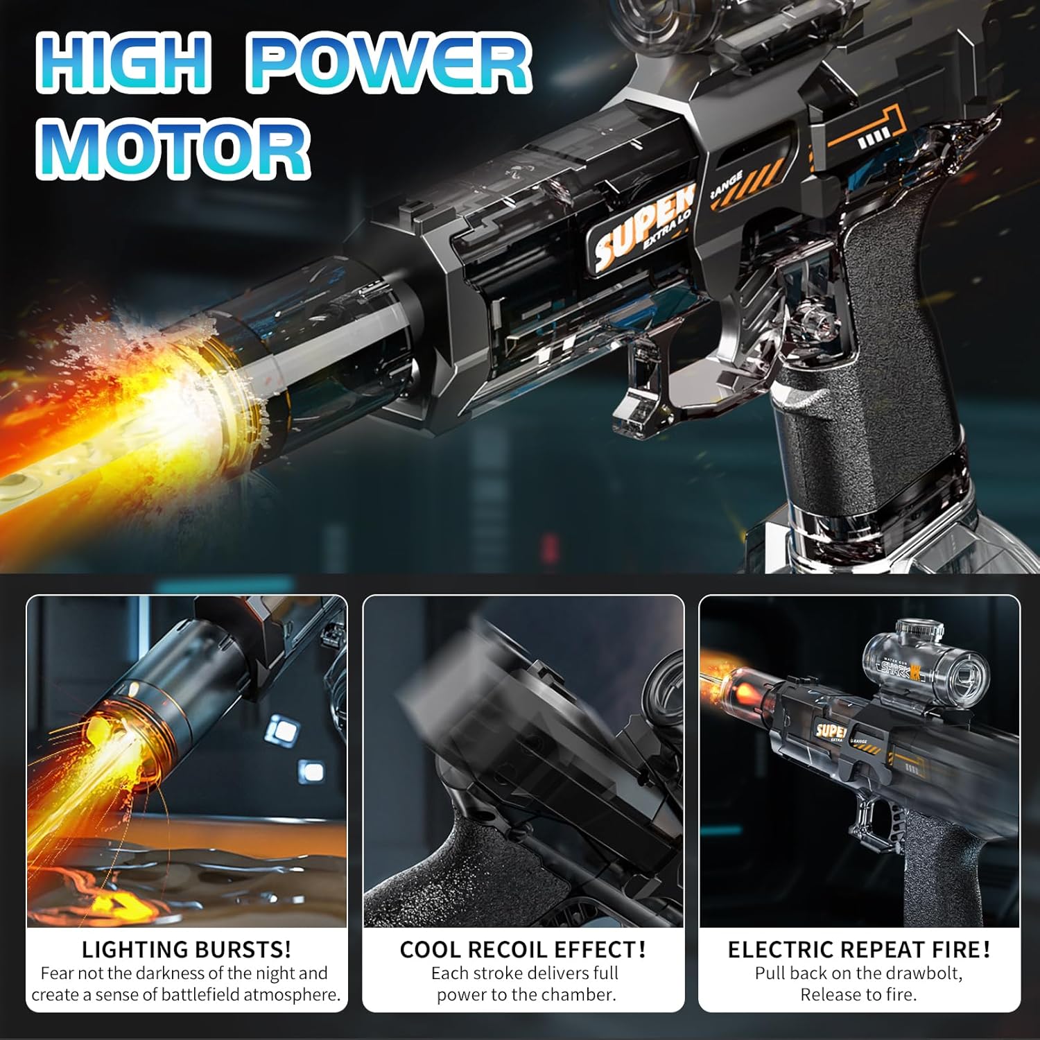 Ultimate Battle Powerful Electric Water Gun, Automatic Squirt Gun with Glowing Realistic Muzzle 320cc High Capacity, Up to 32 FT Range, Outdoor Summer Party Toy for Adults &Kids Toys for  Christmas Gift, Halloween Present, Black Friday Gifts