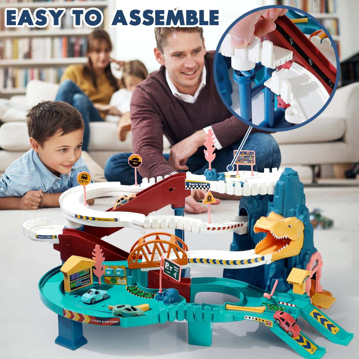 ⏰ LAST DAY 60% OFF 💥 Dinosaur Race Track Playset Toys for Kids Car Ramp Track Set Toys Adventure Car Garage Parking Toy