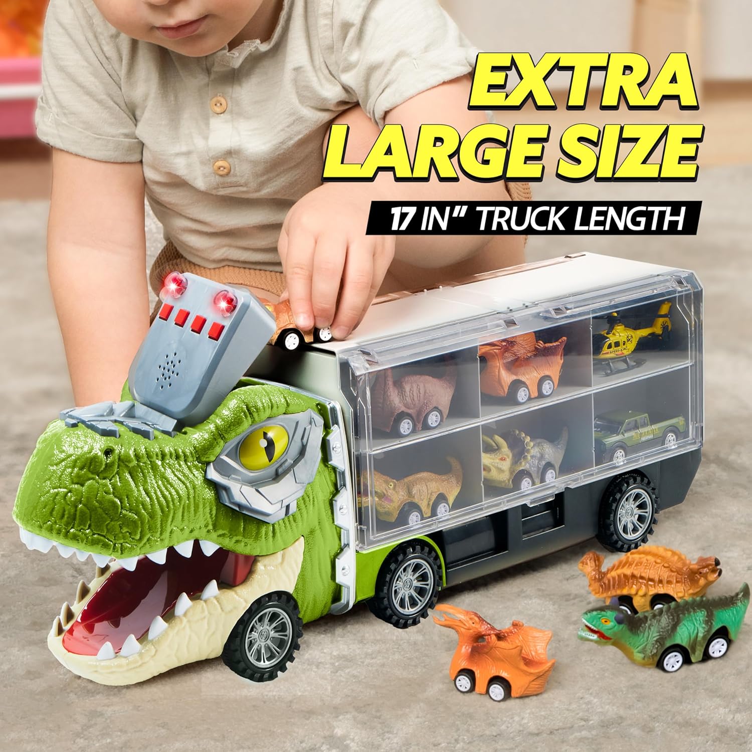 ⏰ LAST DAY 60% OFF 💥 13 in 1 Dinosaur Toys for Kids 3-5, Dinosaur Truck with 12 Pull Back Cars, Birthday Gifts Toys for 3 4 5+ Year Old Boy, Transport Carrier Truck for Toddlers, Christmas Great Gifts for Grandkids