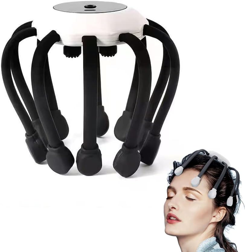  Automatic Scalp Massager Octopus Head Massager with 14 Vibrating Contacts, 5 Modes, Smart Timing, Electric Head Massager for Scalp Stress Relaxation, Relieve Headaches (Grey)