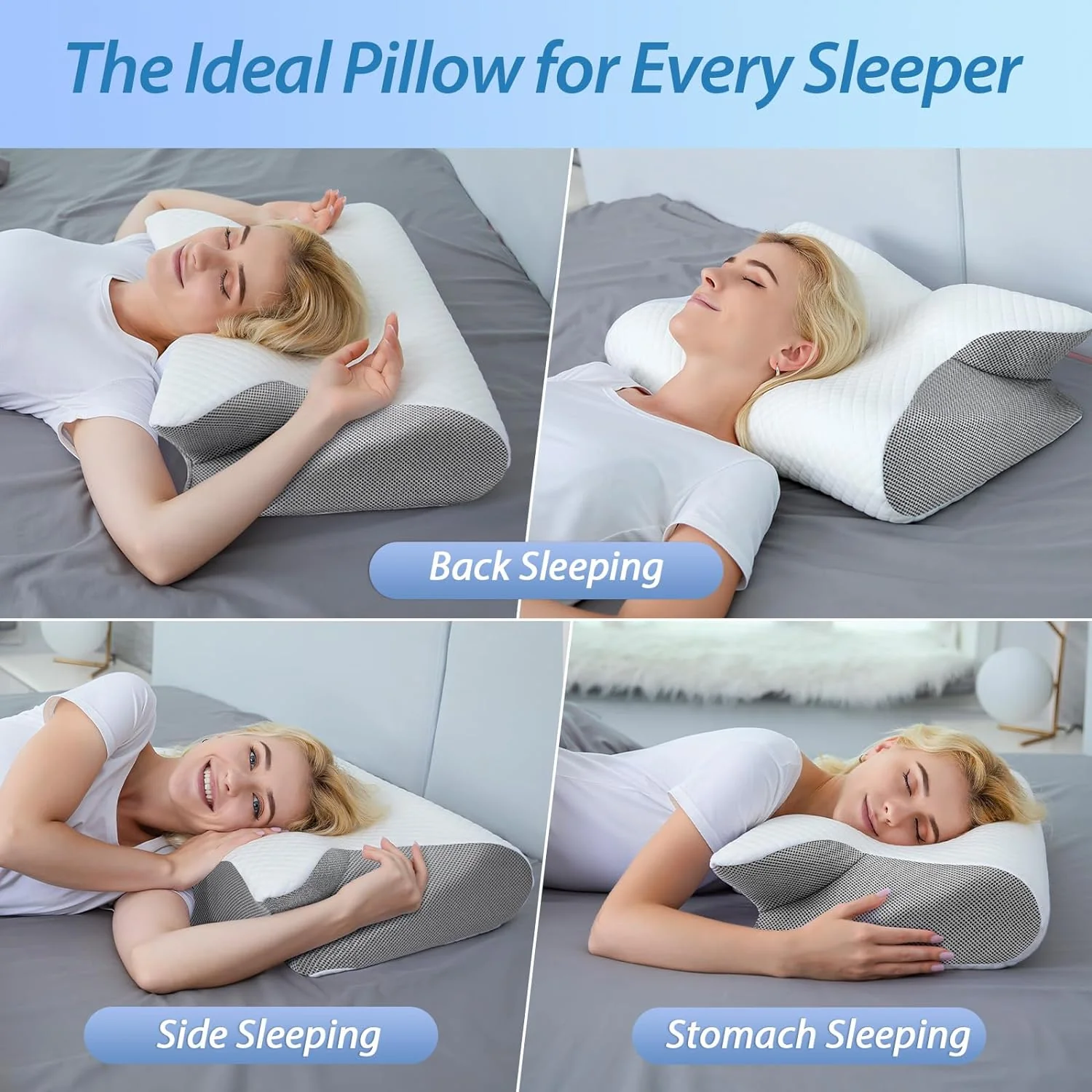 【Stock Clearance】🎉 Memory Foam Cervical Pillow, 2 in 1 Ergonomic Contour Orthopedic Pillow for Neck Pain, Contoured Support Pillows for Side Back Stomach Sleepers