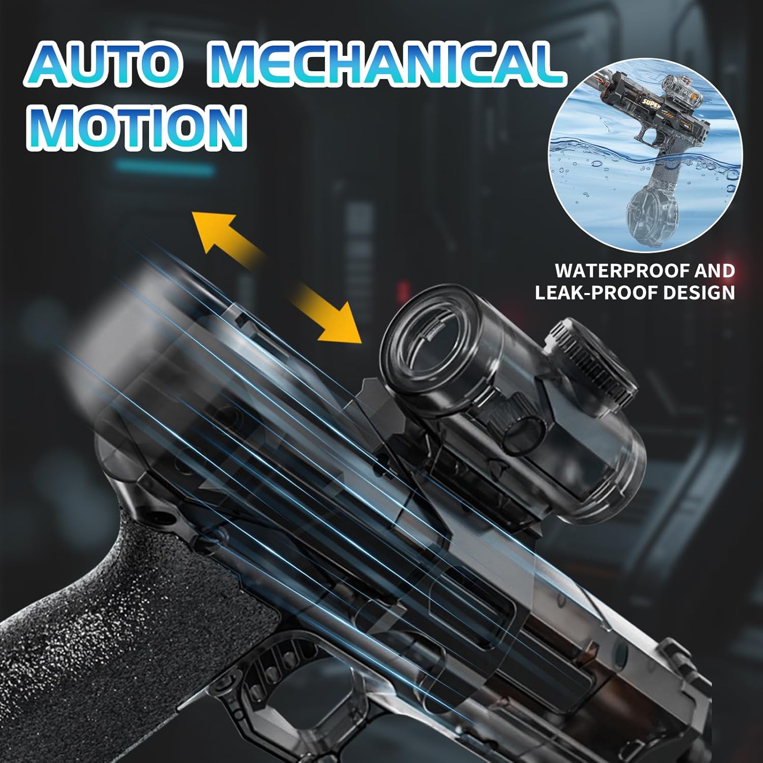 Ultimate Battle Powerful Electric Water Gun, Automatic Squirt Gun with Glowing Realistic Muzzle 320cc High Capacity, Up to 32 FT Range, Outdoor Summer Party Toy for Adults &Kids Toys for  Christmas Gift, Halloween Present, Black Friday Gifts