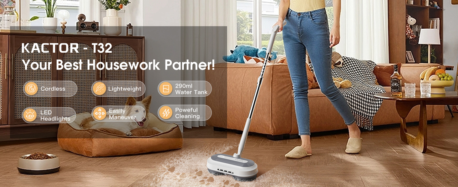 electric floor mop cordless spin mop floor cleaner water sprayer LED headlights easy to operate