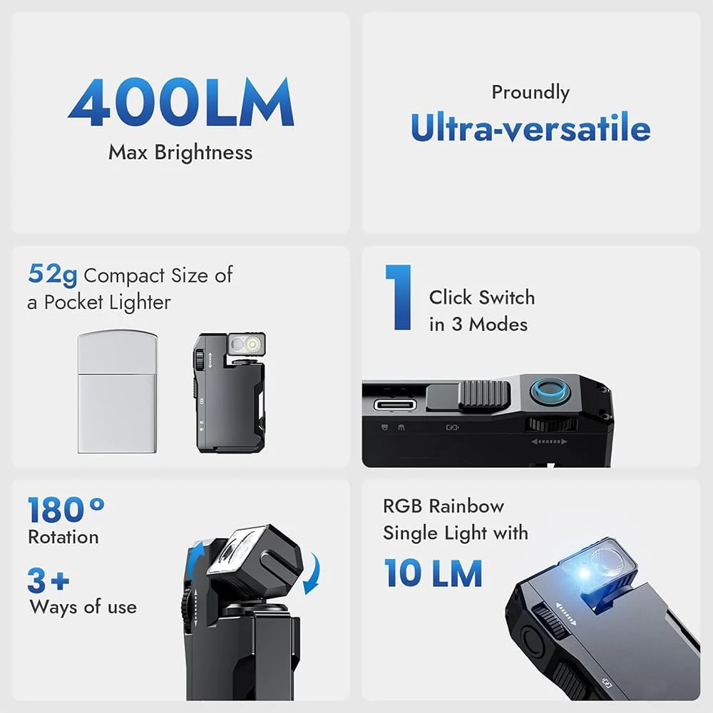 G5 Rechargeable EDC Flashlight, 400 Lumens Dual Light Sources Mini Flashlight with RGB Light, Portable Flat Pocket Flashlights, Magnetic Keychain for Outdoor Home Emergencies