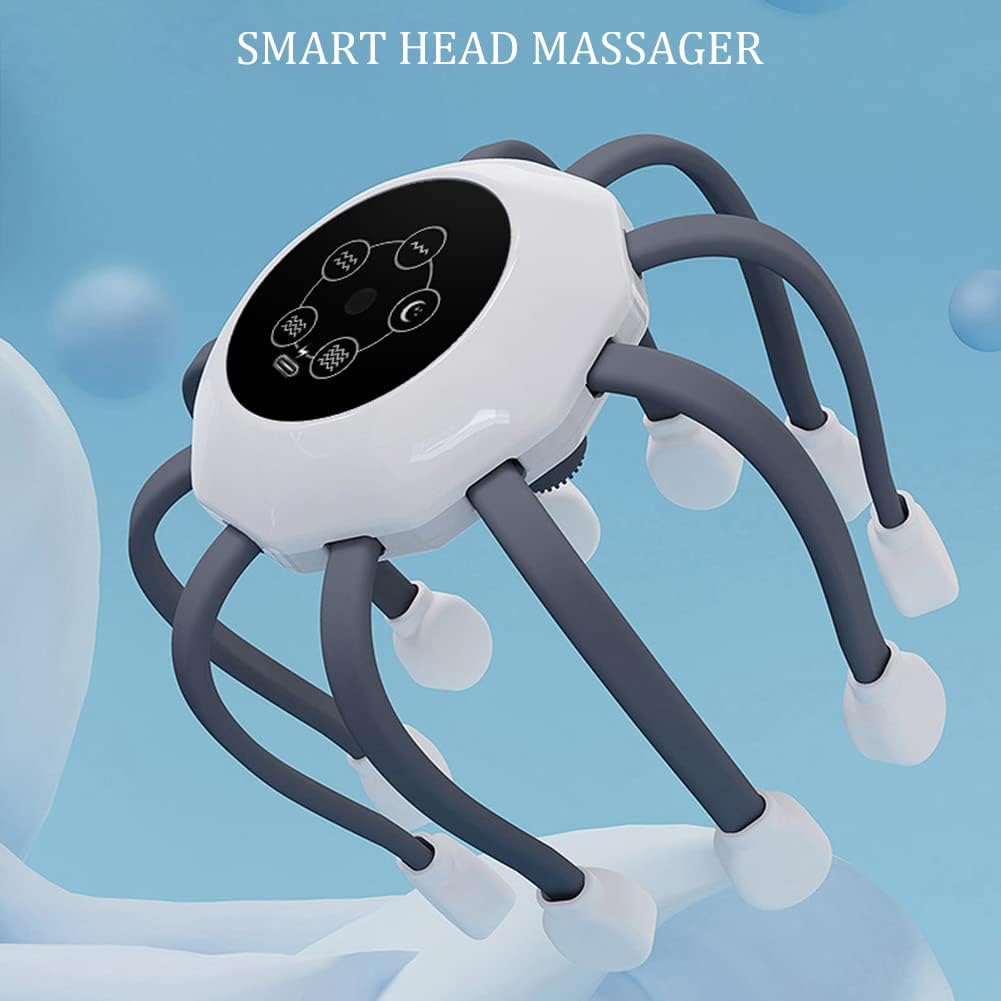  Automatic Scalp Massager Octopus Head Massager with 14 Vibrating Contacts, 5 Modes, Smart Timing, Electric Head Massager for Scalp Stress Relaxation, Relieve Headaches (Grey)