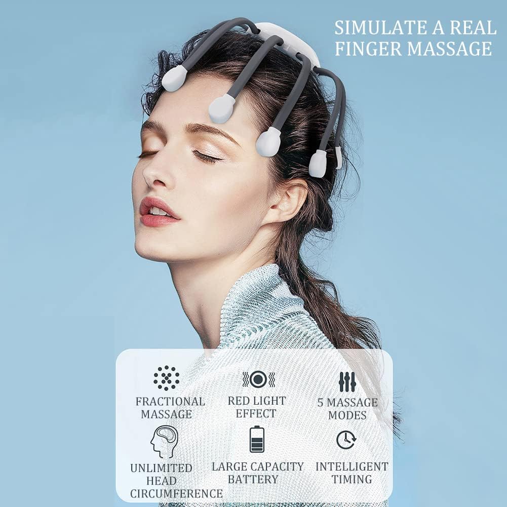  Automatic Scalp Massager Octopus Head Massager with 14 Vibrating Contacts, 5 Modes, Smart Timing, Electric Head Massager for Scalp Stress Relaxation, Relieve Headaches (Grey)
