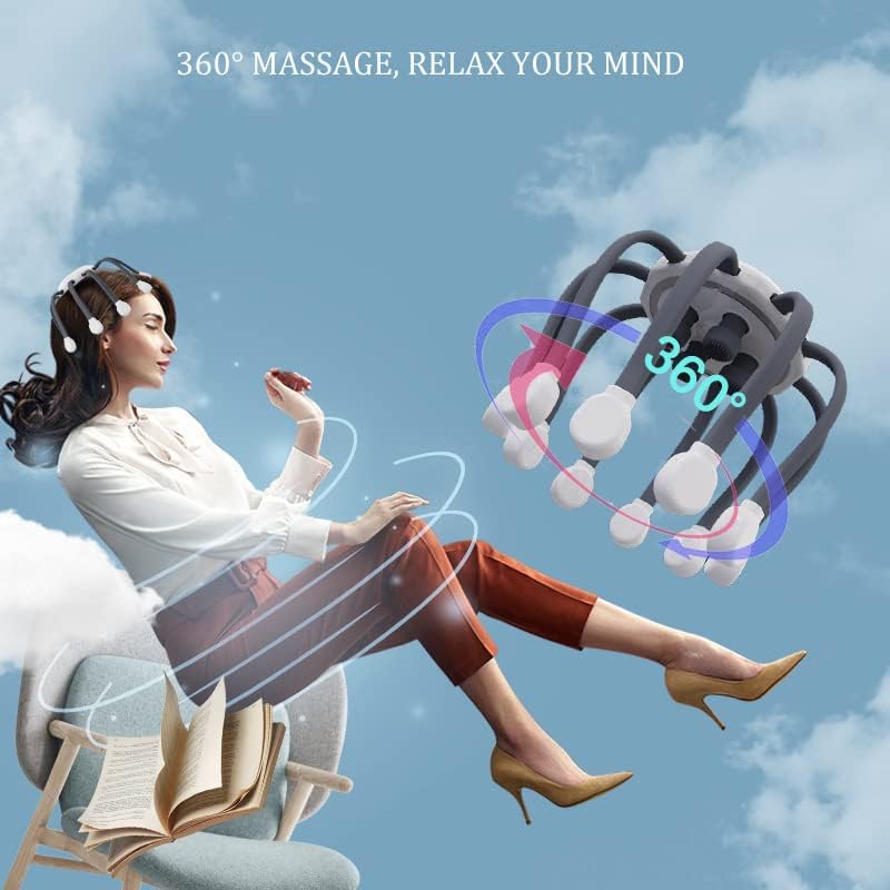  Automatic Scalp Massager Octopus Head Massager with 14 Vibrating Contacts, 5 Modes, Smart Timing, Electric Head Massager for Scalp Stress Relaxation, Relieve Headaches (Grey)