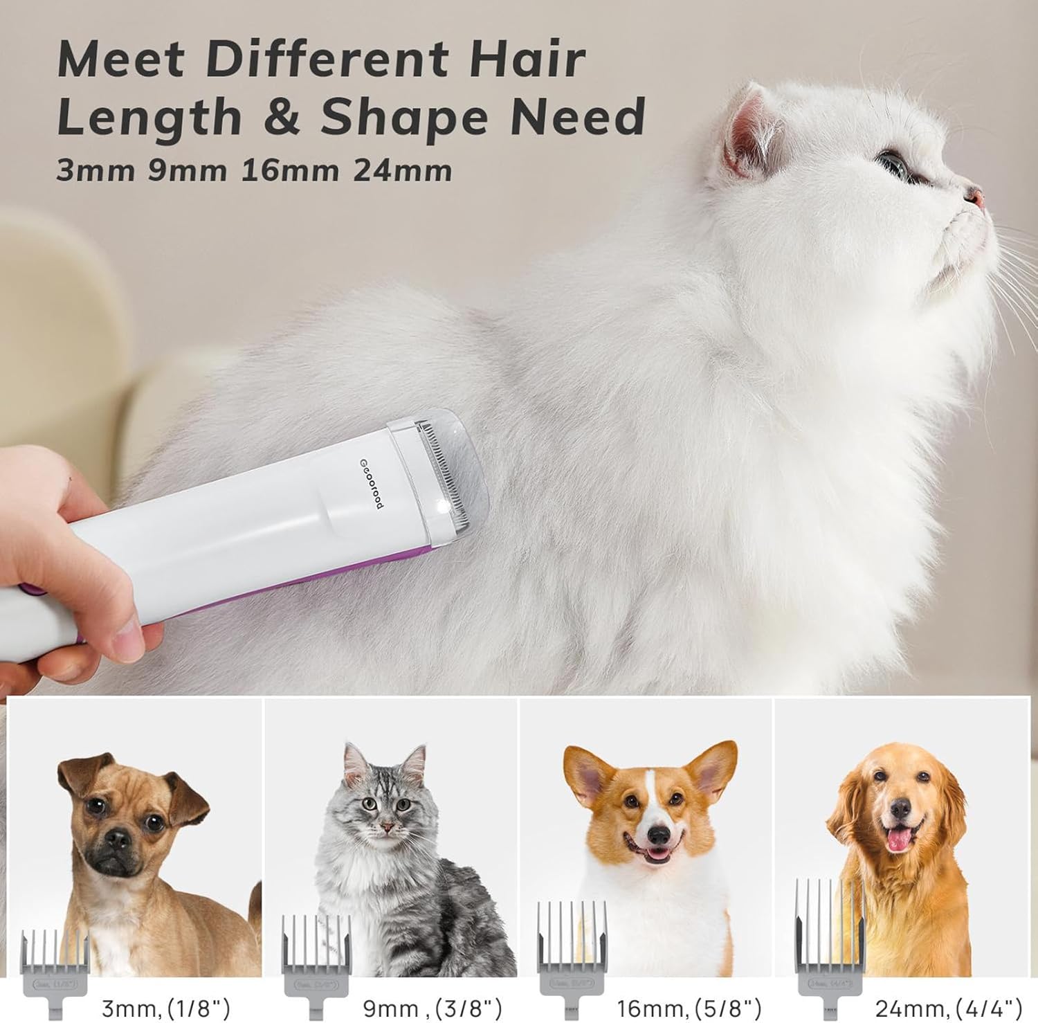 Vacuum Kit, 2.5L Dust Cup Pet Grooming with Clippers for Dogs Cats Hair Shedding Brush at Home Purple