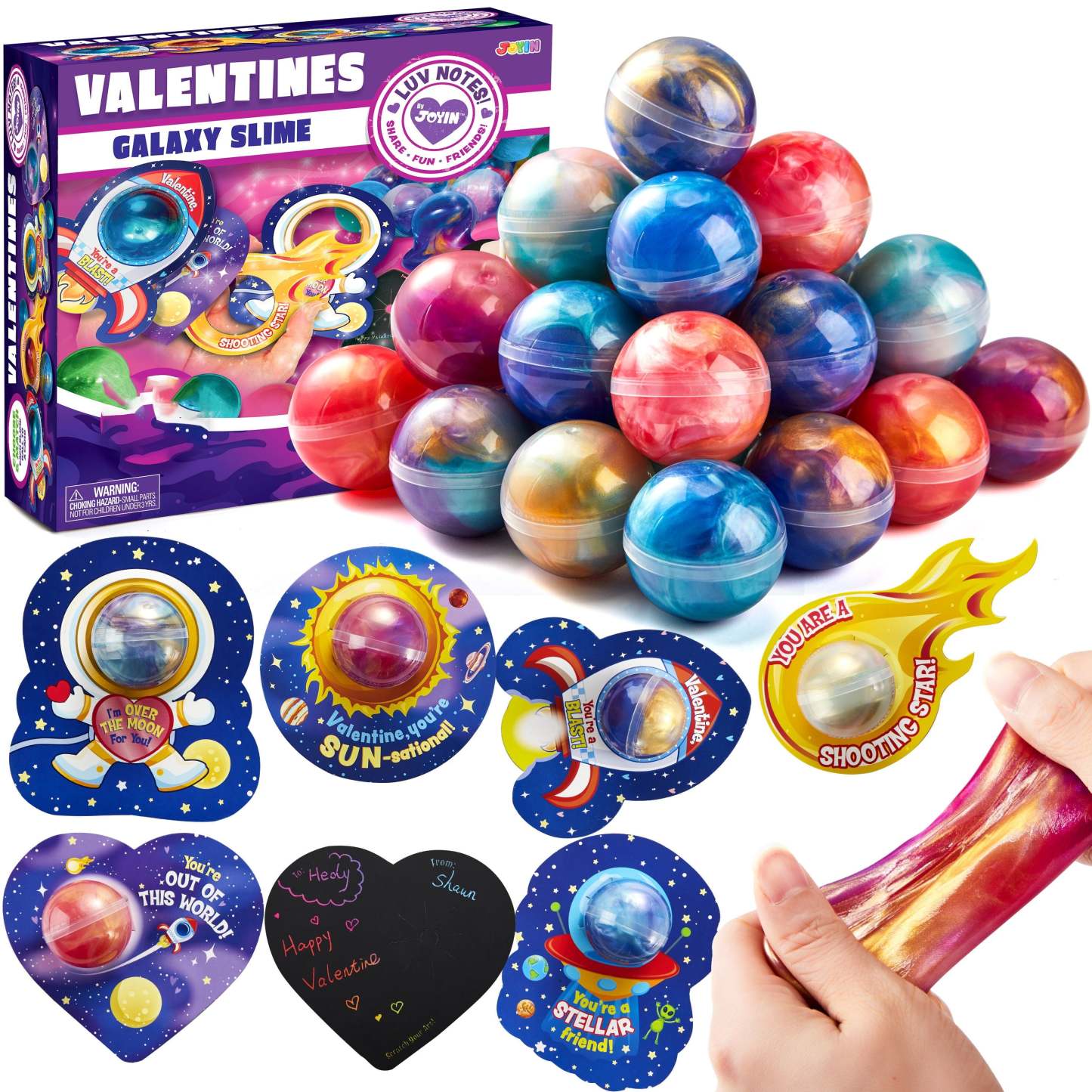 Joyfy 30 Packs Valentines Galaxy Slime With Cards for Kids, Stress Rel