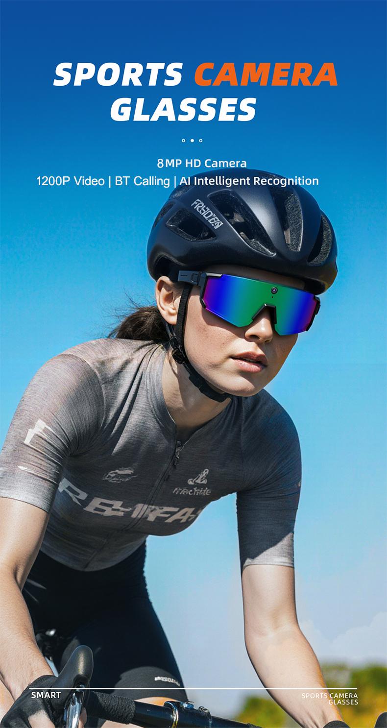 Smart Sports Glasses with 8MP Camera, 2K Photo/1200P Video Recording Wearable Glasses, IP54 Waterproof Multifunctional Wireless Audio Bluetooth Glasses with Headphone, Outdoor Sports Polarized Sunglasses with AI Voice Assistant, UV Protection Eyeglass