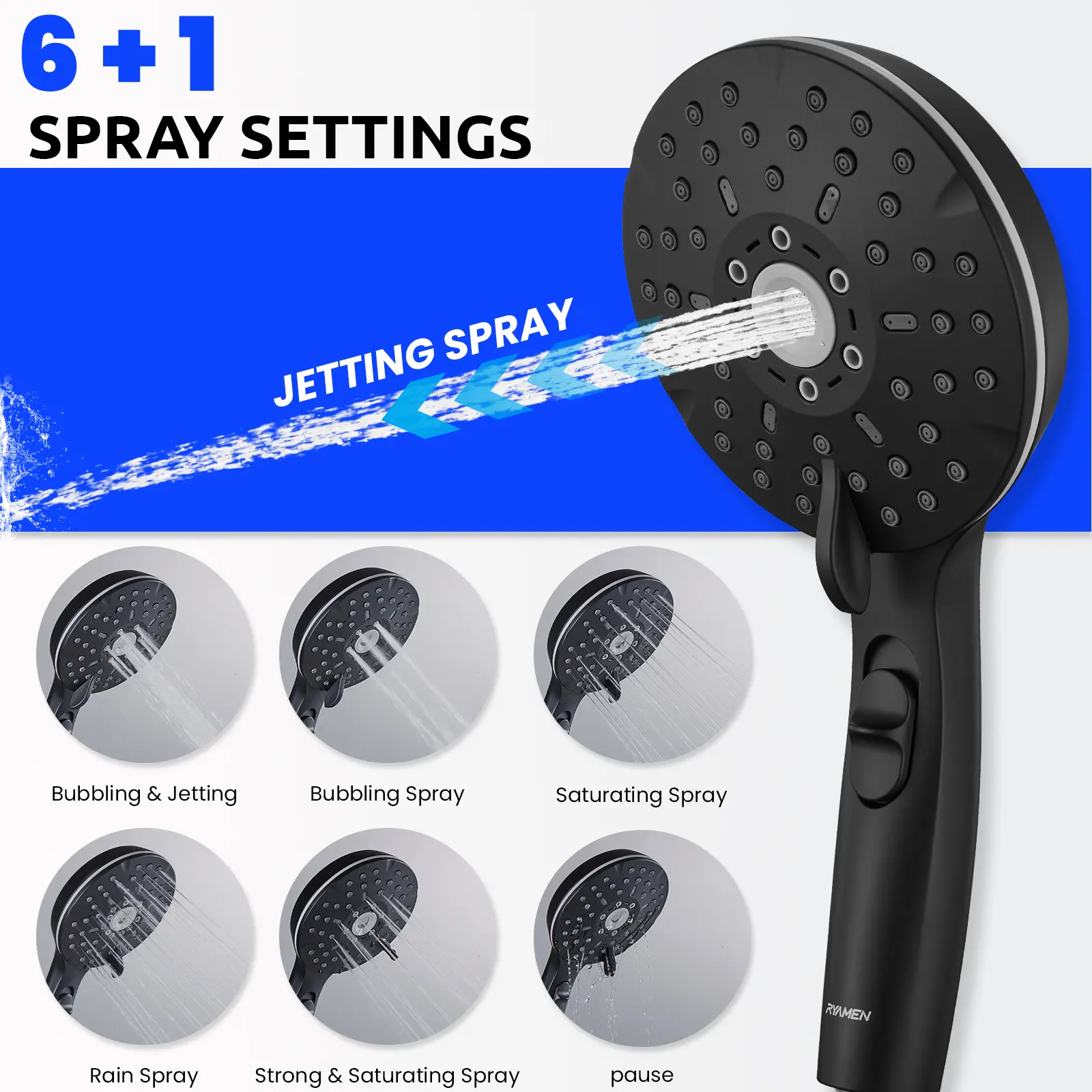 Ryamen Dual Shower Head | 8" Rainfall + Handheld | Adjustable Height | High Pressure | Luxury Standing Showers
