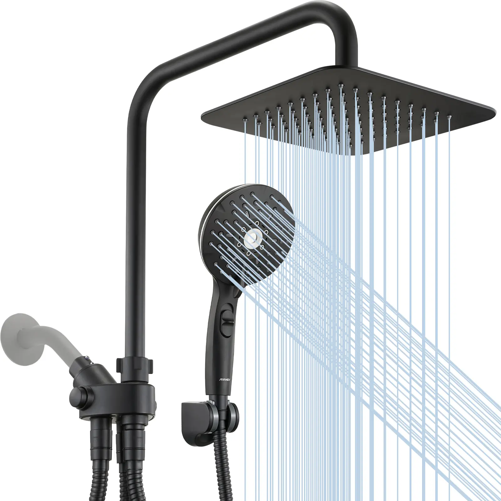 Ryamen Dual Shower Head | 8" Rainfall + Handheld | Adjustable Height | High Pressure | Luxury Standing Showers