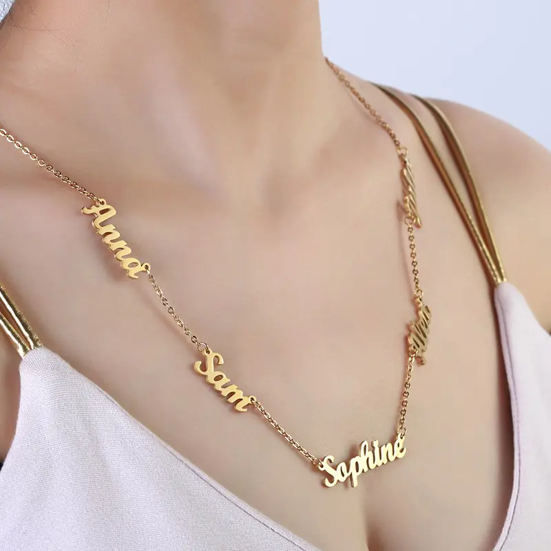 AS025 For Mother's Day Multiple Names Custom Cut Necklace Personalized Gift Stainless Steel Letter Necklace  Anniversary Valentine's Day