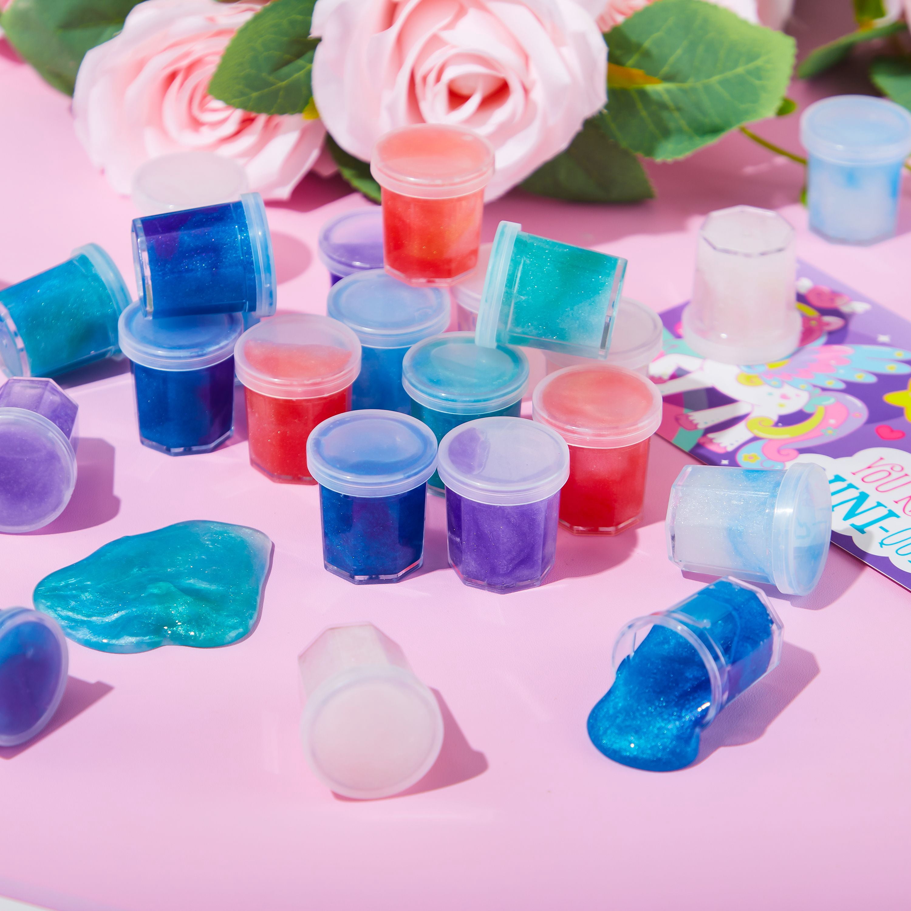 30 Packs Valentines Galaxy Slime With Cards for Kids, Stress Relief Fidget Toy for Kids Valentines Class Exchange Cards, Valentines Party Favors