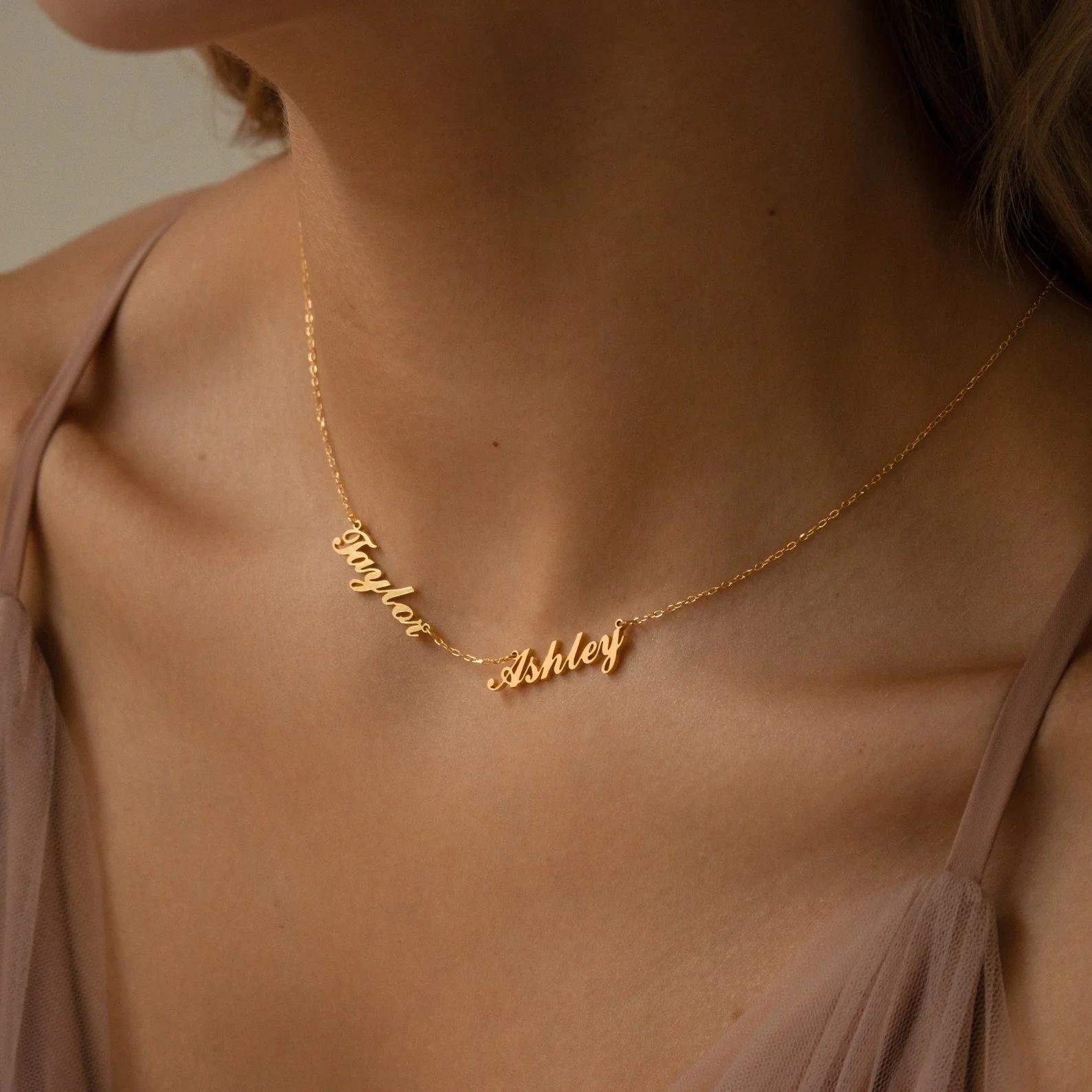 AS025 For Mother's Day Multiple Names Custom Cut Necklace Personalized Gift Stainless Steel Letter Necklace  Anniversary Valentine's Day