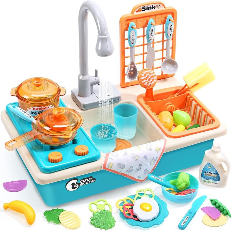  ⏰ LAST DAY 60% OFF 💥 Play Sink with Running Water, Kitchen Sink Toys with Upgraded Electric Faucet, Play Kitchen Toy Accessories, Pool Floating Fishing Toys for Water Play, Kids Role Play Dishwasher Toy