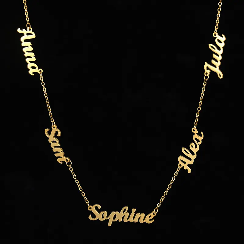 AS025 For Mother's Day Multiple Names Custom Cut Necklace Personalized Gift Stainless Steel Letter Necklace  Anniversary Valentine's Day