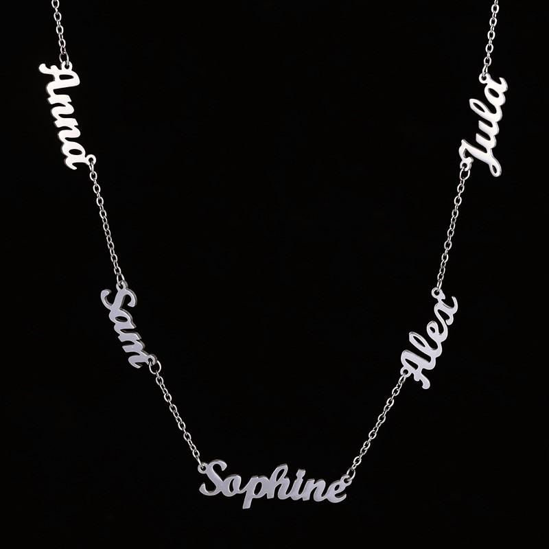 AS025 For Mother's Day Multiple Names Custom Cut Necklace Personalized Gift Stainless Steel Letter Necklace  Anniversary Valentine's Day