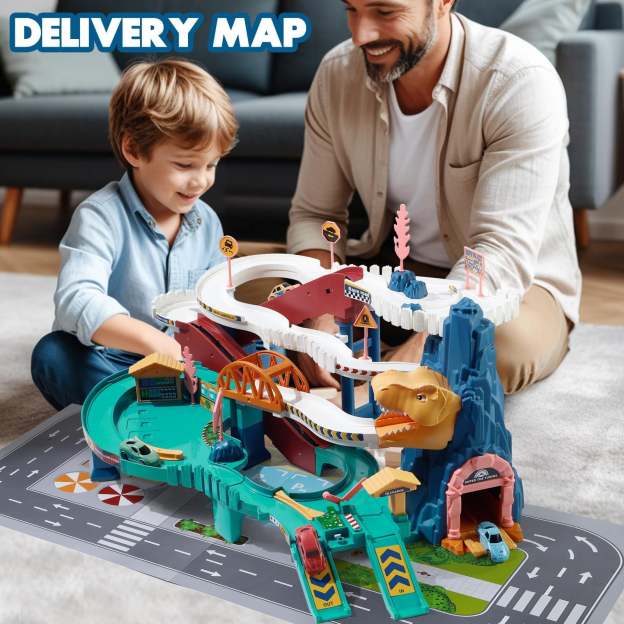 ⏰ LAST DAY 60% OFF 💥 Dinosaur Race Track Playset Toys for Kids Car Ramp Track Set Toys Adventure Car Garage Parking Toy