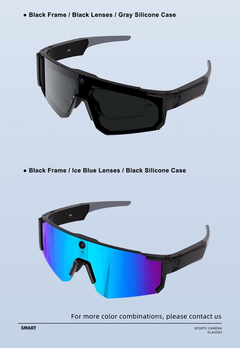 Smart Sports Glasses with 8MP Camera, 2K Photo/1200P Video Recording Wearable Glasses, IP54 Waterproof Multifunctional Wireless Audio Bluetooth Glasses with Headphone, Outdoor Sports Polarized Sunglasses with AI Voice Assistant, UV Protection Eyeglass