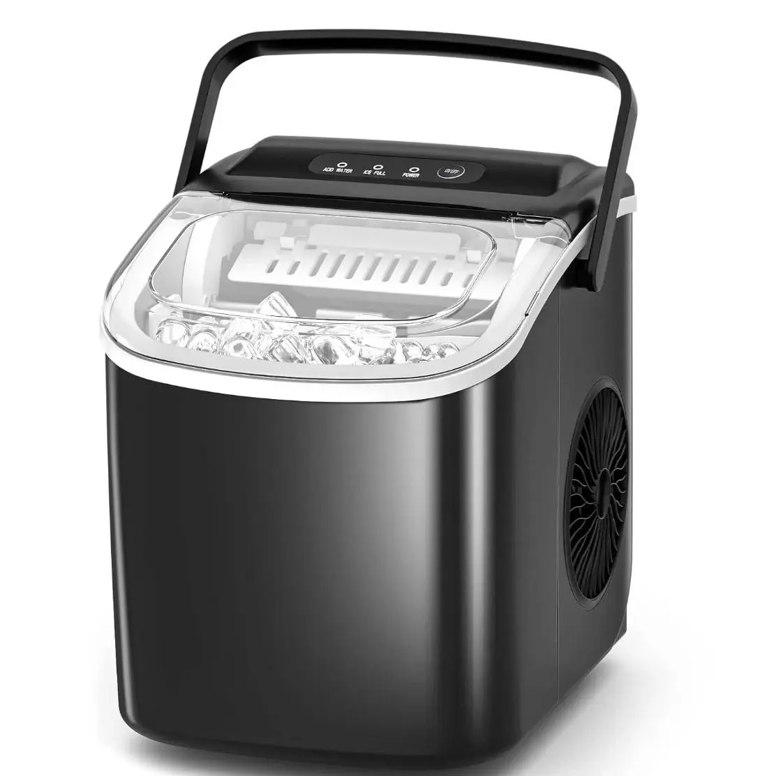 Antarctic Star Countertop Ice Maker Machine, 8 Ice Cubes in 6 mins, 26lb/Day Ice with 2 Sizes- Portable Mini, Energy Saving & Basket/Scoop for Home/Party/Travel/Camping/Bar, Dark Black