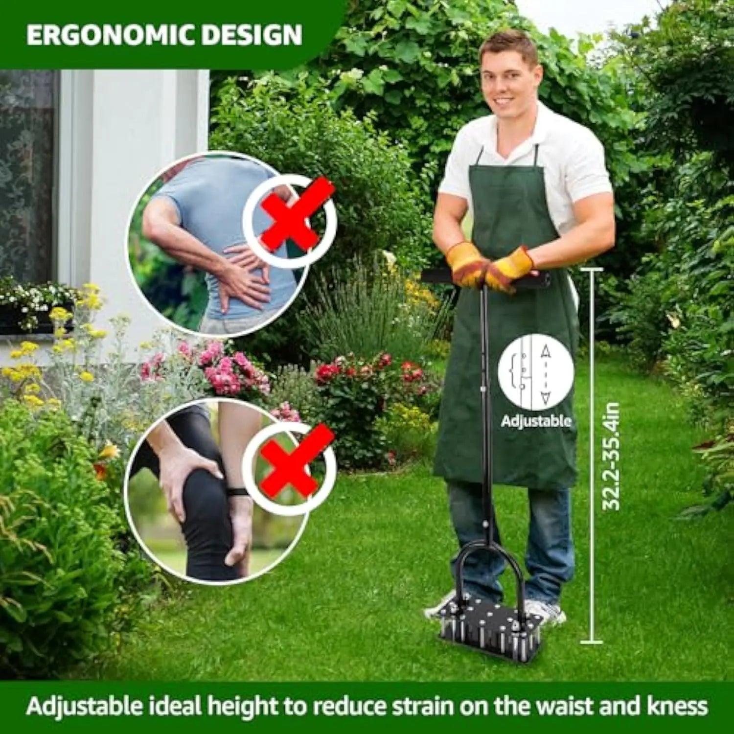 🎉Grand Opening – 50% Off!⏰️ Lawn Aerator - Aerator Lawn Tool, Automatic Dirt and Leaf Clean Design, Heavy Duty Manual Lawn Aerator Tool with 15 Iron Spikes, Height Adjustable, Yard Grass Aerator for Lawn (Black)