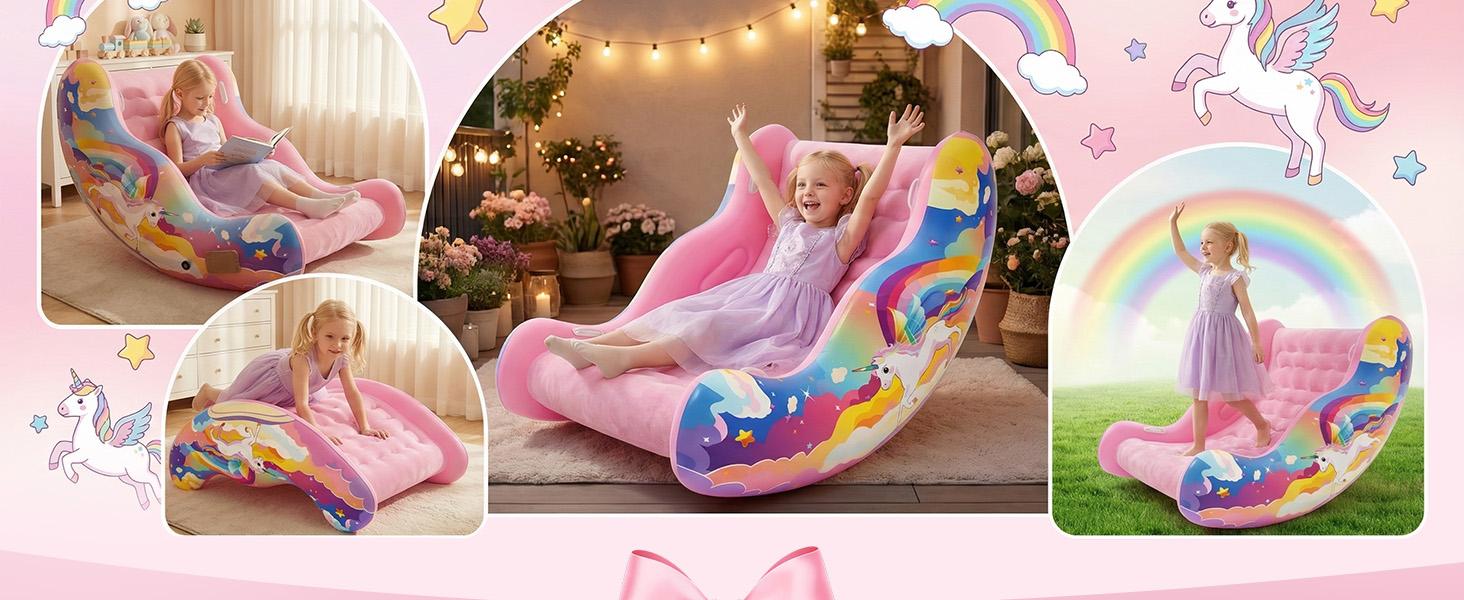 Crakrora Rocking Sensory Chair for Kids Baby Inflatable Air Cloud Rocker Sofa for Autism ADHD Toddlers 3-8 Years Gifts Premium PVC Leak-Proof Portable Inflation Self-Soothing Motor Skills Training
