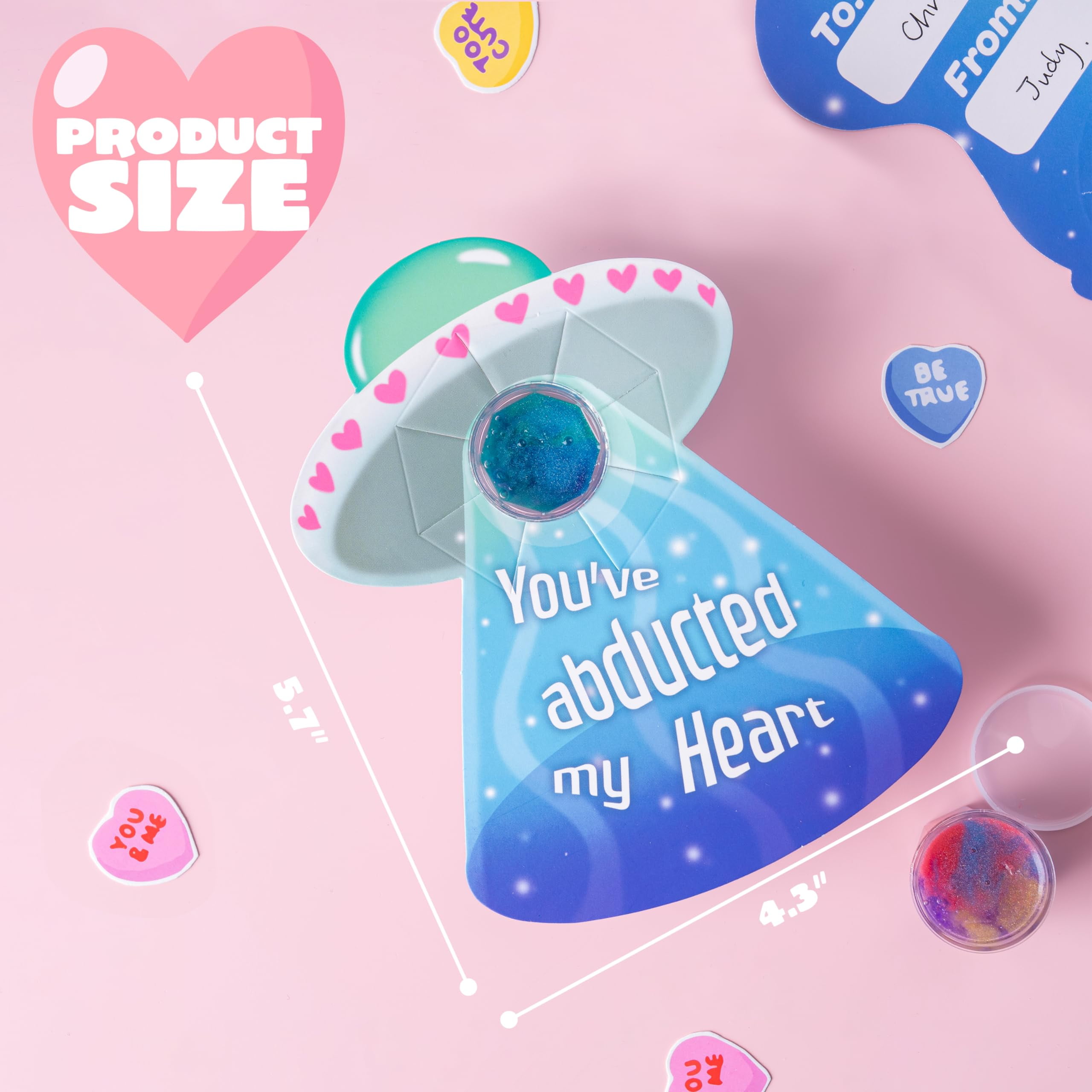 30 Packs Valentines Galaxy Slime With Cards for Kids, Stress Relief Fidget Toy for Kids Valentines Class Exchange Cards, Valentines Party Favors