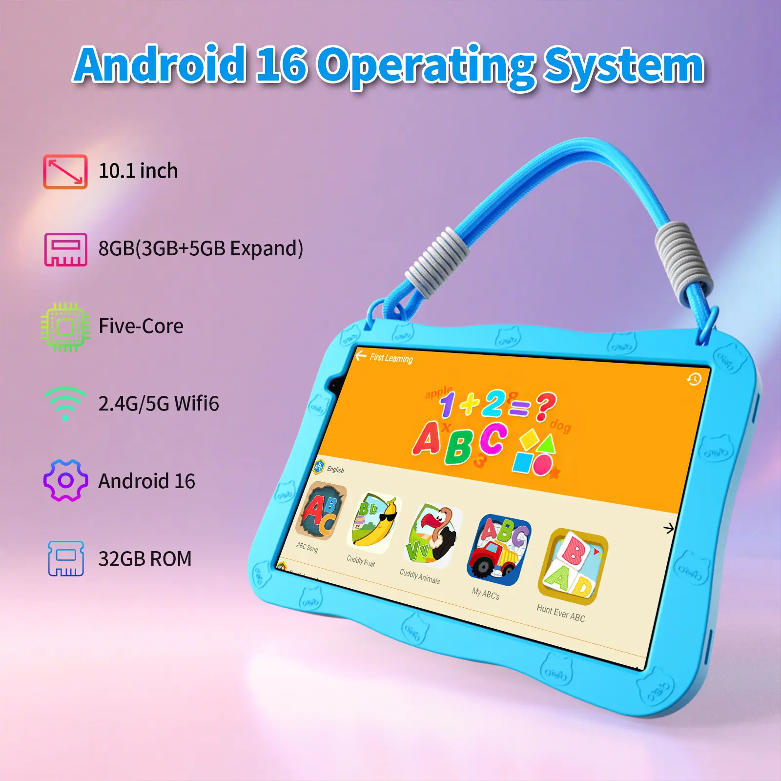Kids Tablet 10 inch Android 15 - Pink/Blue