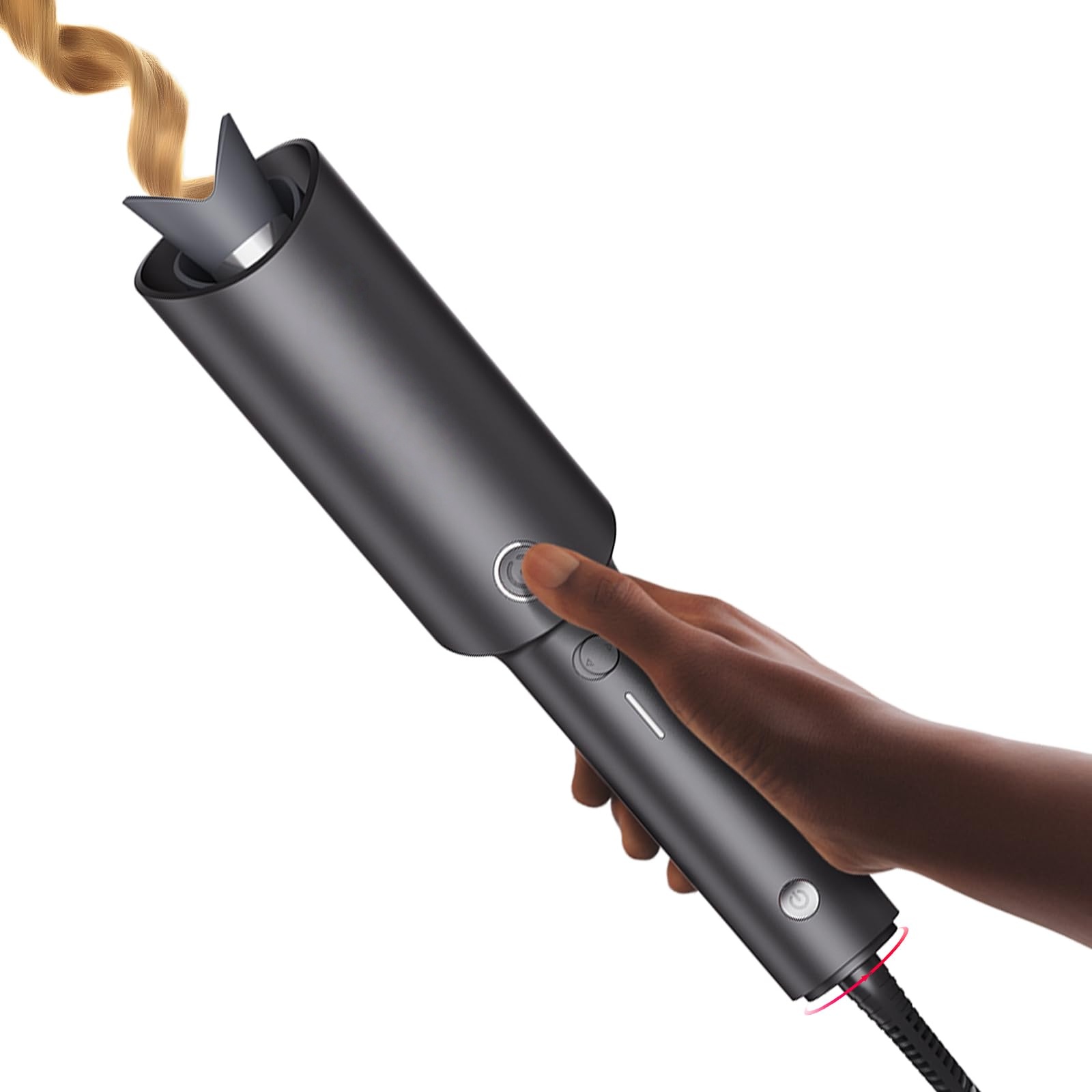 TYMO Automatic Rotating Curling Iron - TYMO CURLPRO Beach Waves Curling Wand, Portable Hair Curler, 500 Million Ionic, Dual Voltage & Lightweight for Travel, Ceramic Coating, 1 1/4 Inch, Pink