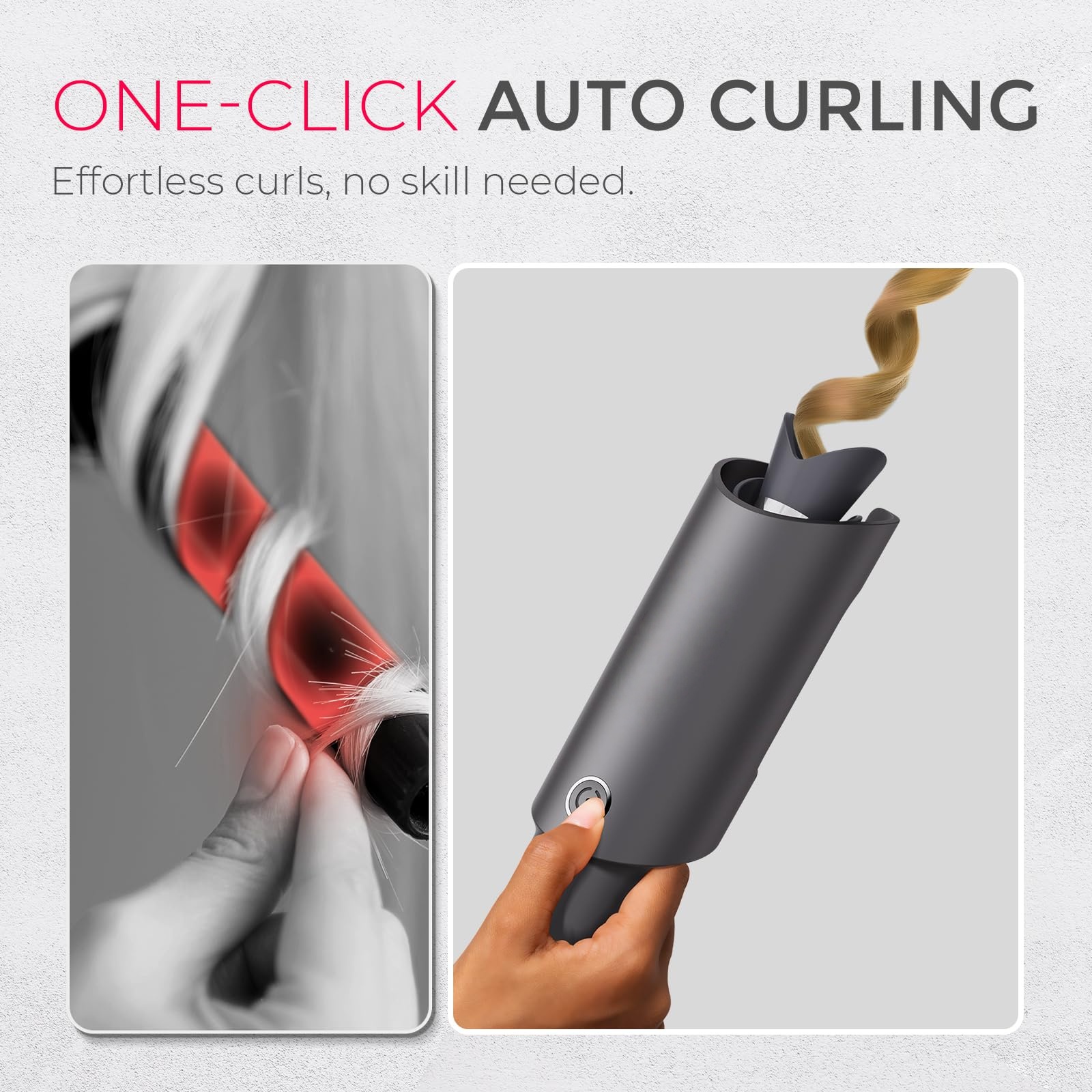 TYMO Automatic Rotating Curling Iron - TYMO CURLPRO Beach Waves Curling Wand, Portable Hair Curler, 500 Million Ionic, Dual Voltage & Lightweight for Travel, Ceramic Coating, 1 1/4 Inch, Pink