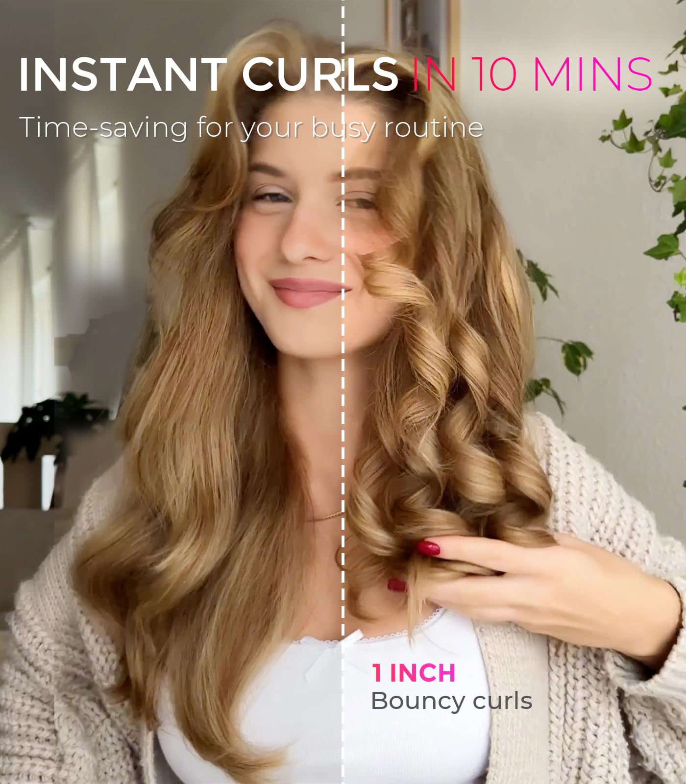 TYMO Automatic Rotating Curling Iron - TYMO CURLPRO Beach Waves Curling Wand, Portable Hair Curler, 500 Million Ionic, Dual Voltage & Lightweight for Travel, Ceramic Coating, 1 1/4 Inch, Pink