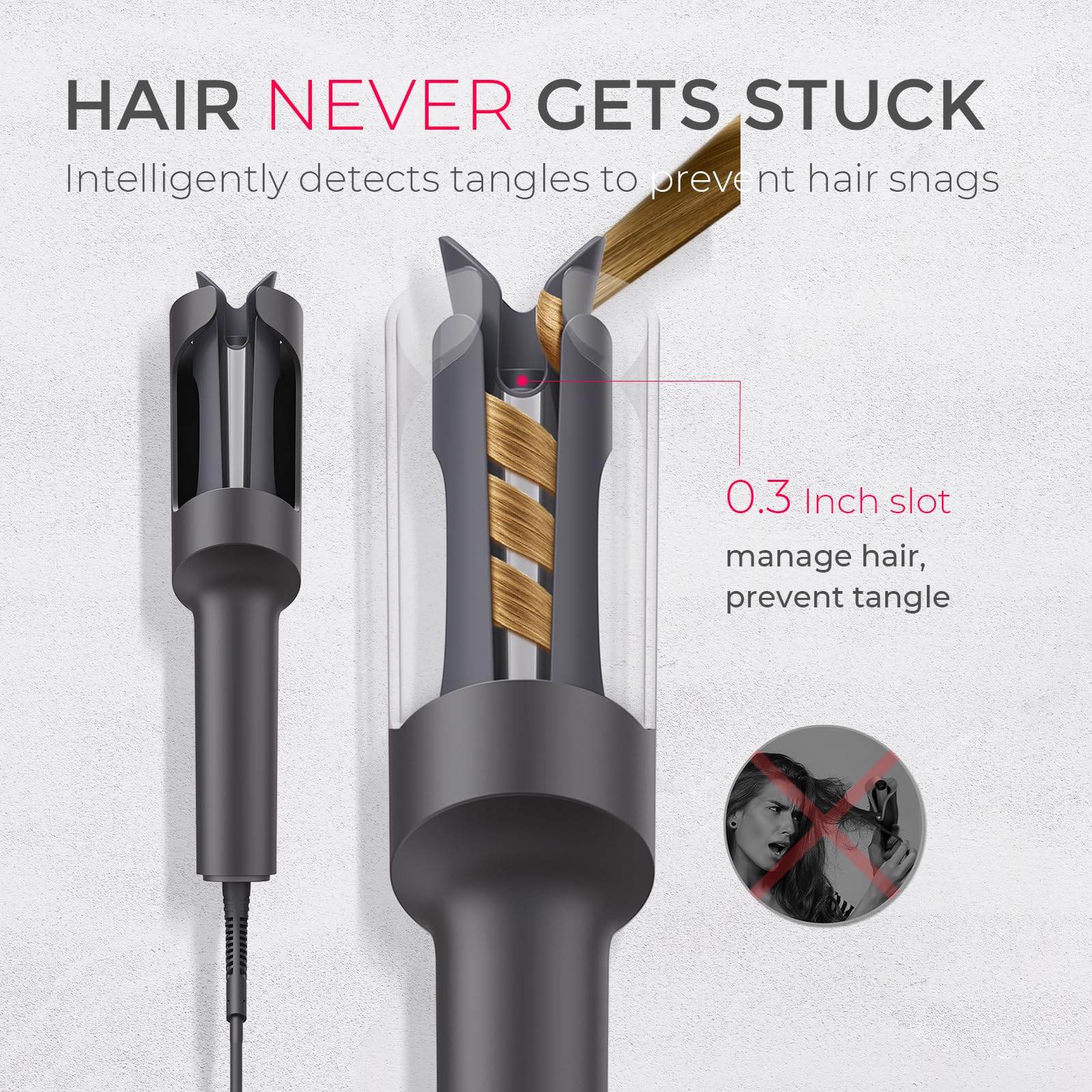 TYMO Automatic Rotating Curling Iron - TYMO CURLPRO Beach Waves Curling Wand, Portable Hair Curler, 500 Million Ionic, Dual Voltage & Lightweight for Travel, Ceramic Coating, 1 1/4 Inch, Pink