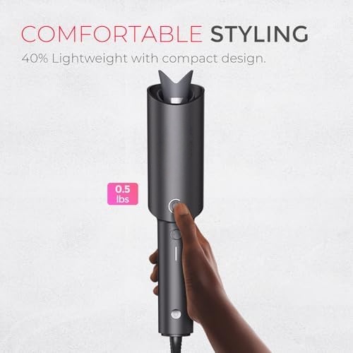 TYMO Automatic Rotating Curling Iron - TYMO CURLPRO Beach Waves Curling Wand, Portable Hair Curler, 500 Million Ionic, Dual Voltage & Lightweight for Travel, Ceramic Coating, 1 1/4 Inch, Pink