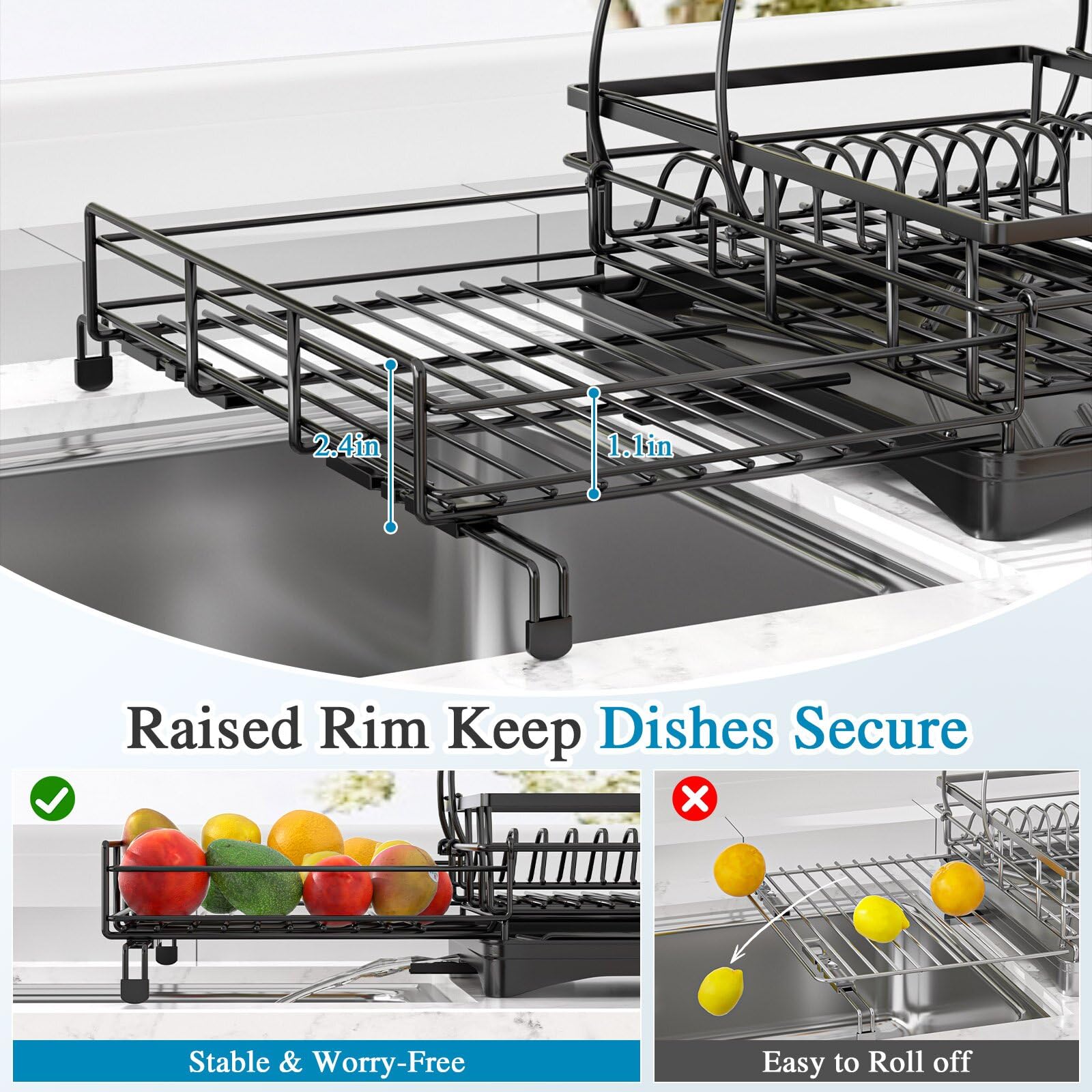 2-Tier Extendable Dish Drying Rack - Anti-Rust Pro Series 