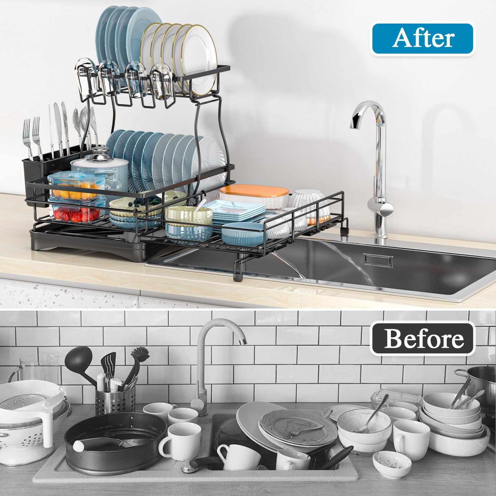 2-Tier Extendable Dish Drying Rack - Anti-Rust Pro Series 