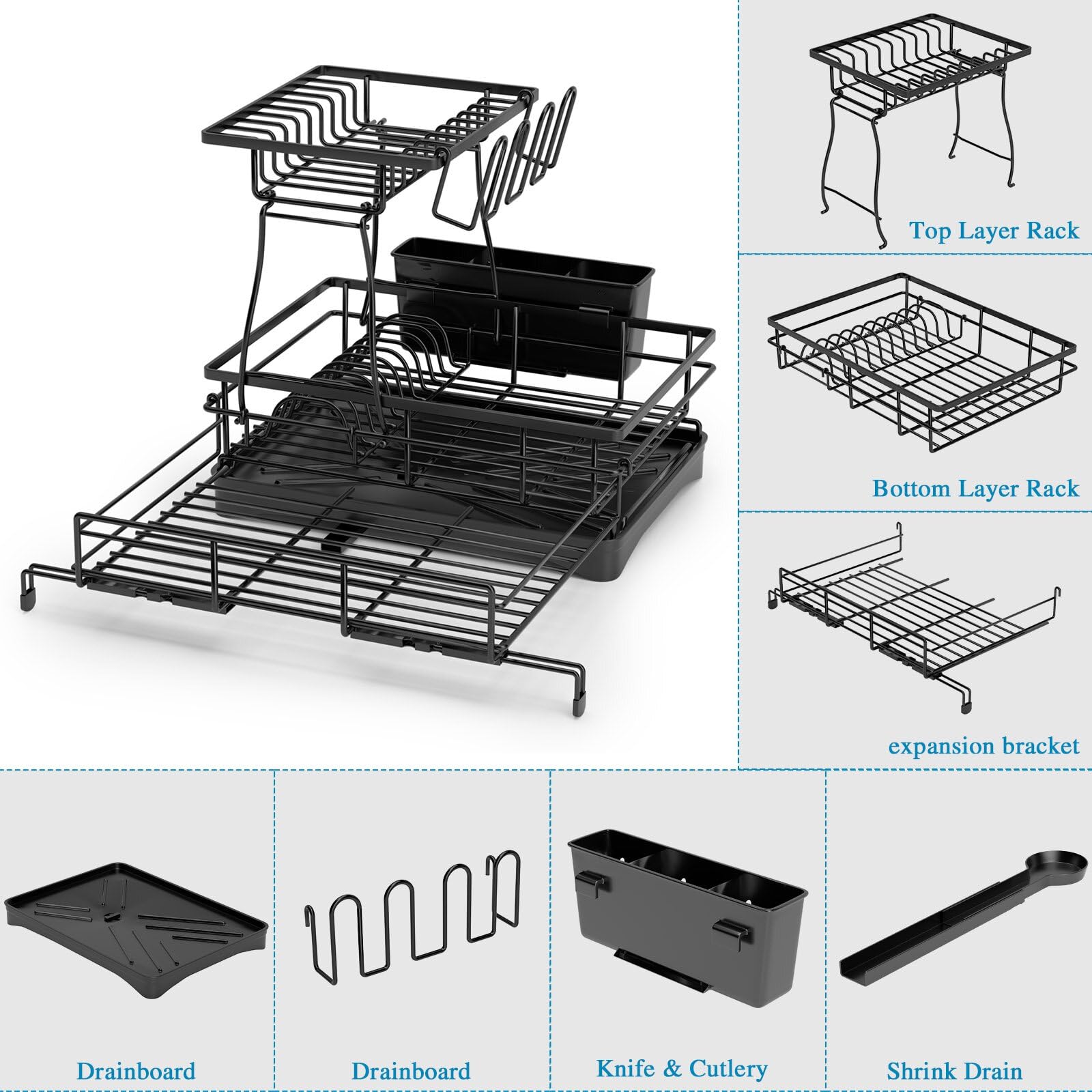 2-Tier Extendable Dish Drying Rack - Anti-Rust Pro Series 