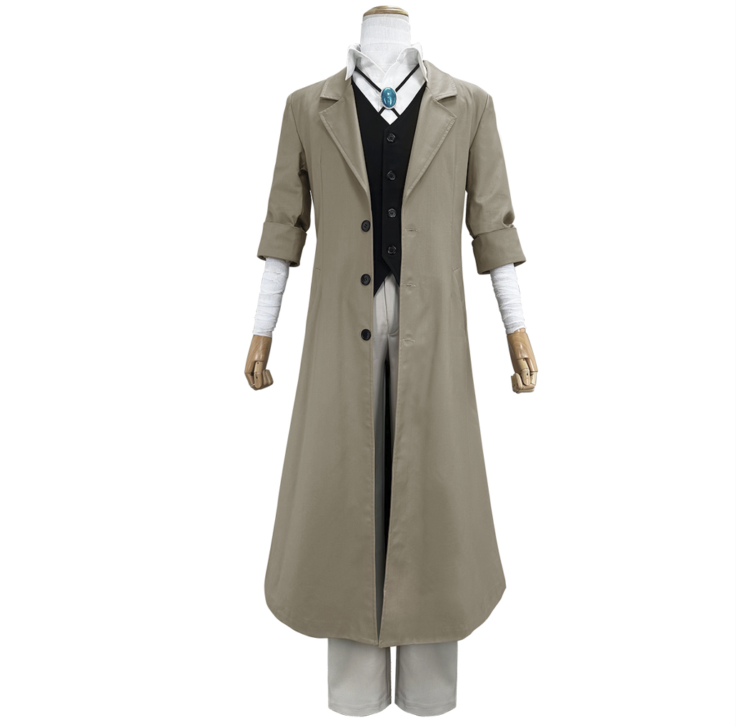 HOLOUN Bungo Anime Dazai Osamu Cosplay Costume Wig Oversized Lining Coat Elastic Pants Vest Shirt Pendant Verson 1