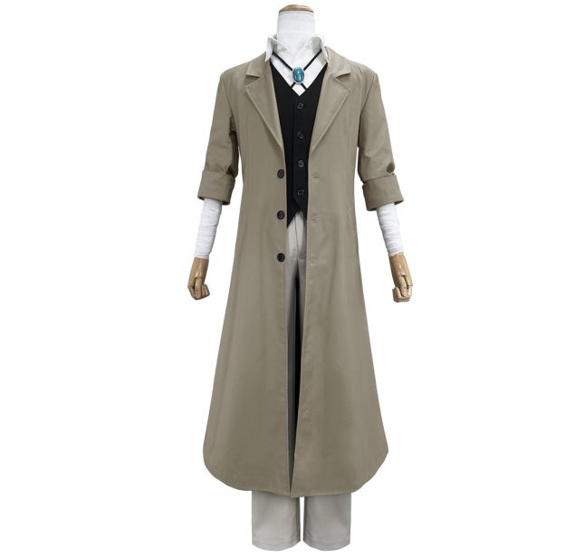 HOLOUN Bungo Anime Dazai Osamu Cosplay Costume Wig Oversized Lining Coat Elastic Pants Vest Shirt Pendant Verson 1