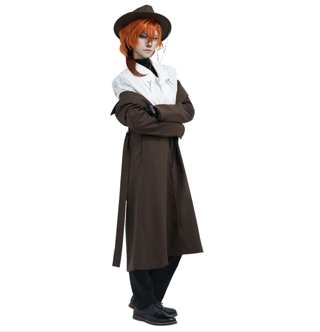 HOLOUN Bungo Anime Nakahara Chuuya Cosplay Costume Wig 10th Anniversary Lining Coat Pants Shirt Hat Gloves Daily Wear Halloween