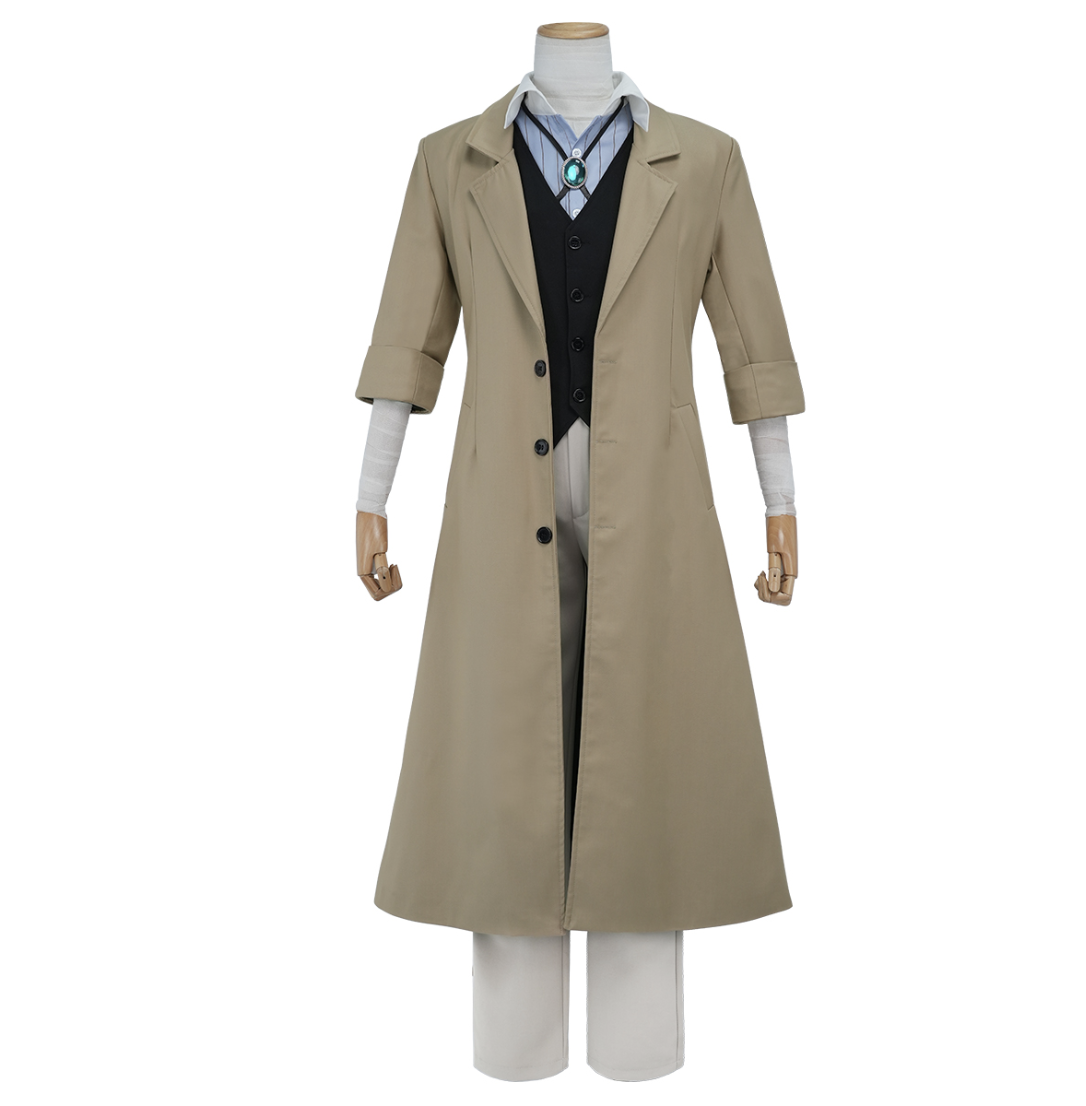 HOLOUN Bungo Anime Dazai Osamu Cosplay Costume Wig Oversized Lining Coat Elastic Pants Vest Shirt Pendant Latest Version