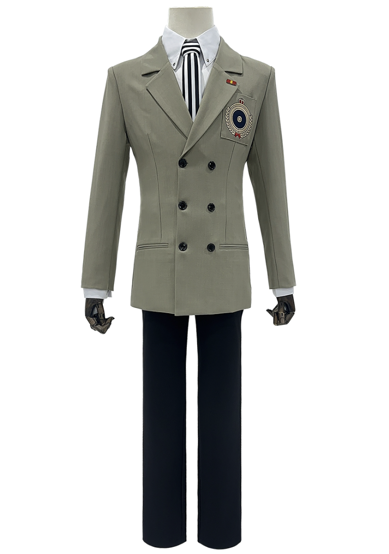 HOLOUN P5 Game Akechi Goro Cosplay Costume Wig Detective Uniform Embroidery Suit Shirt Pants Tie Gloves Daily Wear Cos Halloween