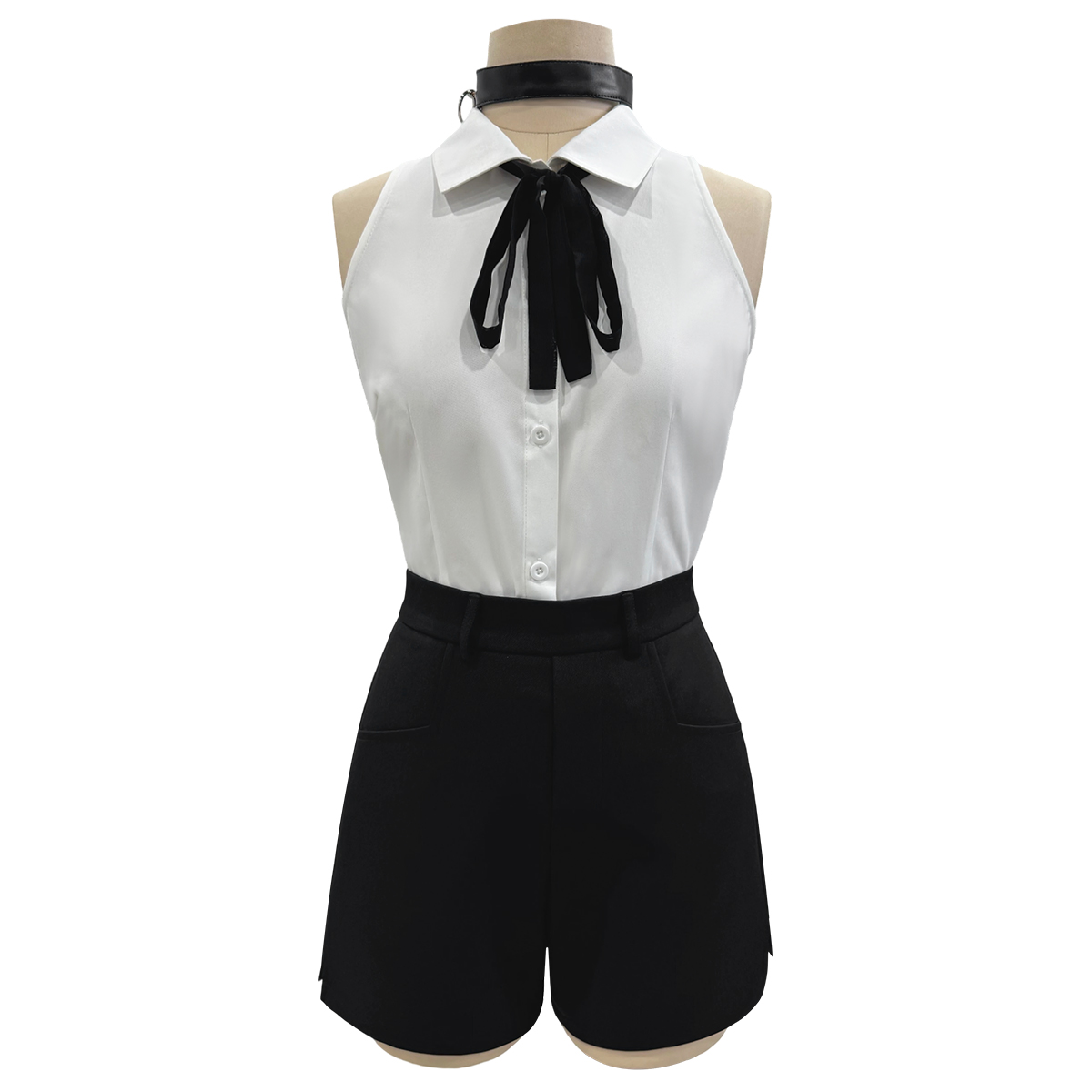 HOLOUN Chainsaw Anime Reze Cosplay Costume Wig White Shirt Black Shorts Choker Tie Halloween Christmas Convention Rose Net