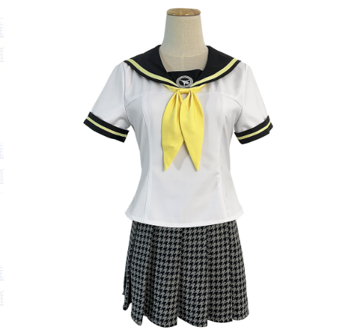 HOLOUN P4 Game Kujikawa Rise Cosplay Costume Embroidery School Badge Plaid Pattern Skirt Summer Version Sailor Top Bow-knot