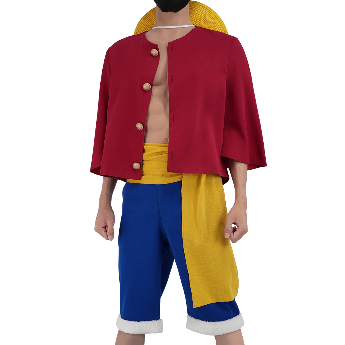 HOLOUN ONE Anime Monkey D. Luffy Cosplay Costume Straw Hat Adult Version Top Shorts Hat Waist Strap Cos Convention