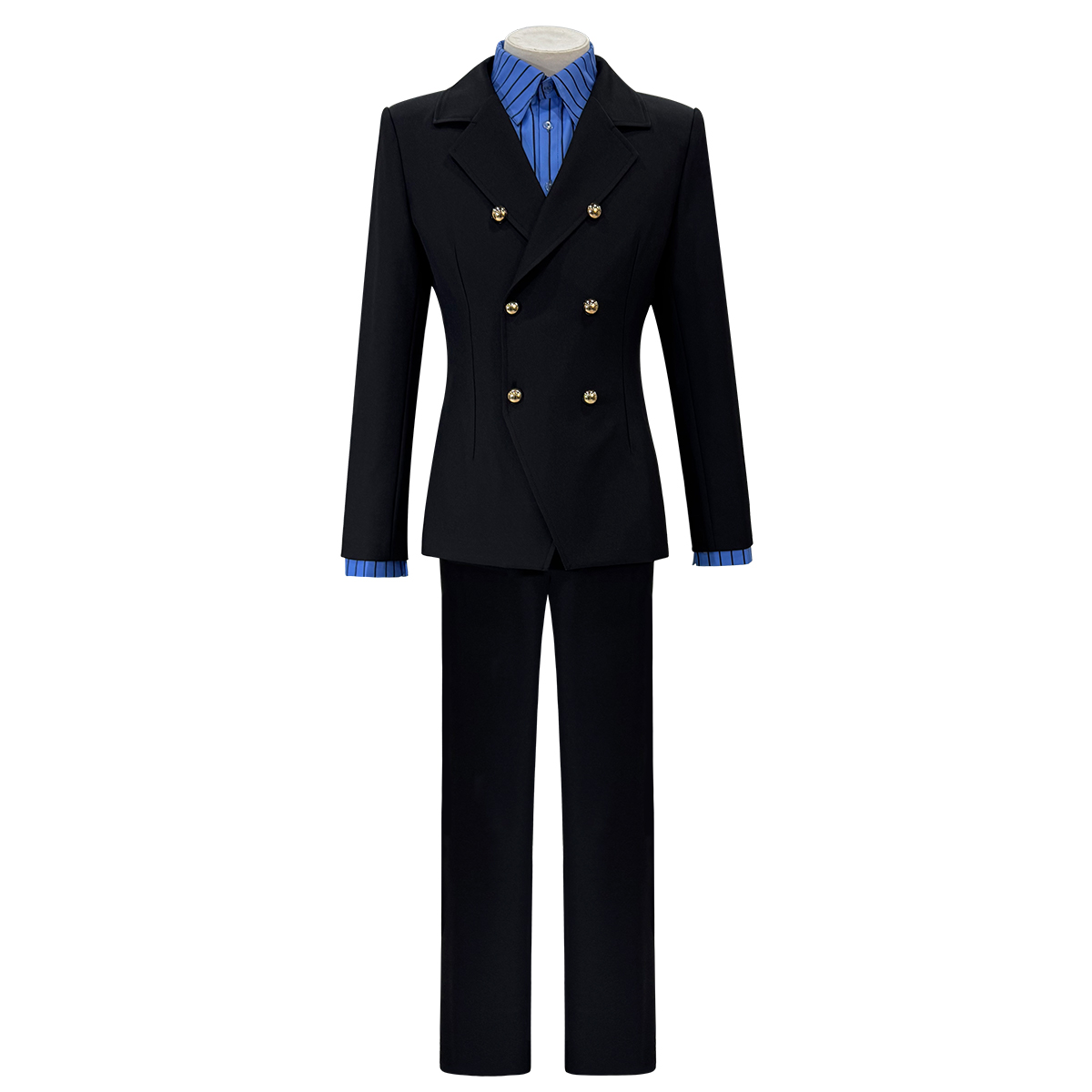 HOLOUN ONE Anime Sanji Cosplay Costume Wig Black Double-Breasted Suit Pants Blue Shirt Daily Wear Cos Convention