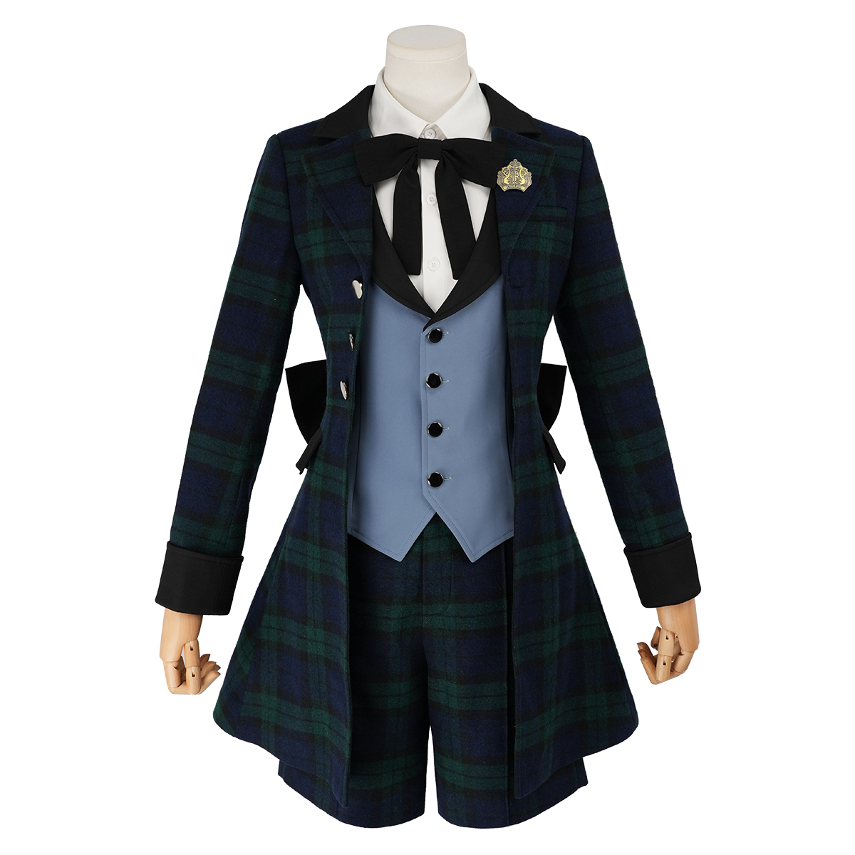 Pre-sale HOLOUN Anime Ciel Phantomhive Cosplay Costume Green Plaid Tailcoat Vest Shorts Shirt Bow Tie Eye Mask Convention Halloween