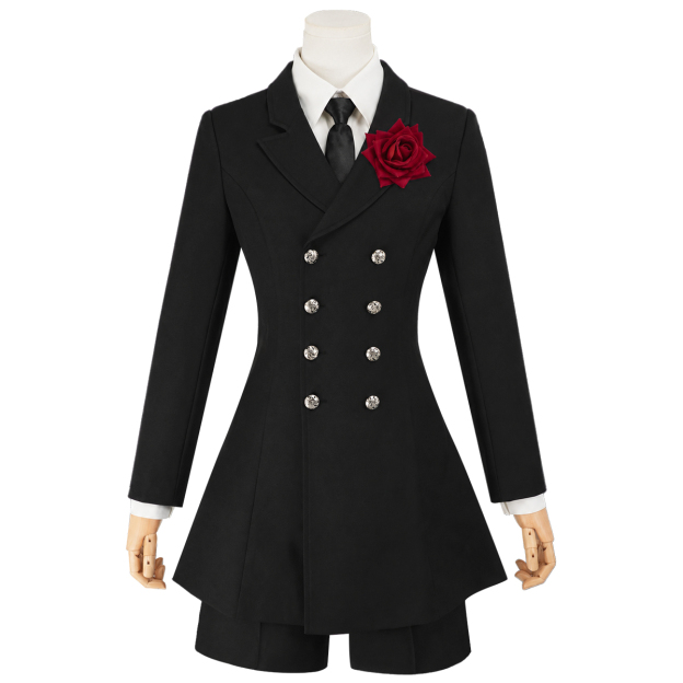 HOLOUN Anime Ciel Phantomhive Cosplay Costume Funeral Outfit Double-breasted Blazer Coat Eye Mask Convention Halloween