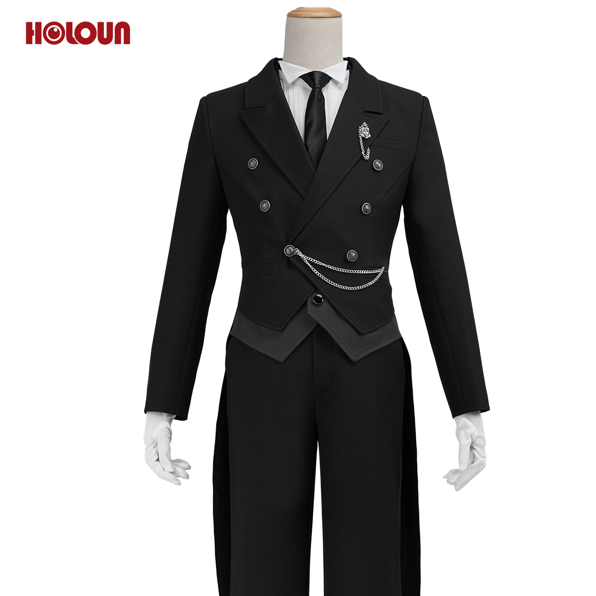 HOLOUN Anime Sebastian Michaelis Cosplay Costume Tuxedo Outfit Tailcoat Suit Vest Shirt Pants Tie Convention Halloween Party