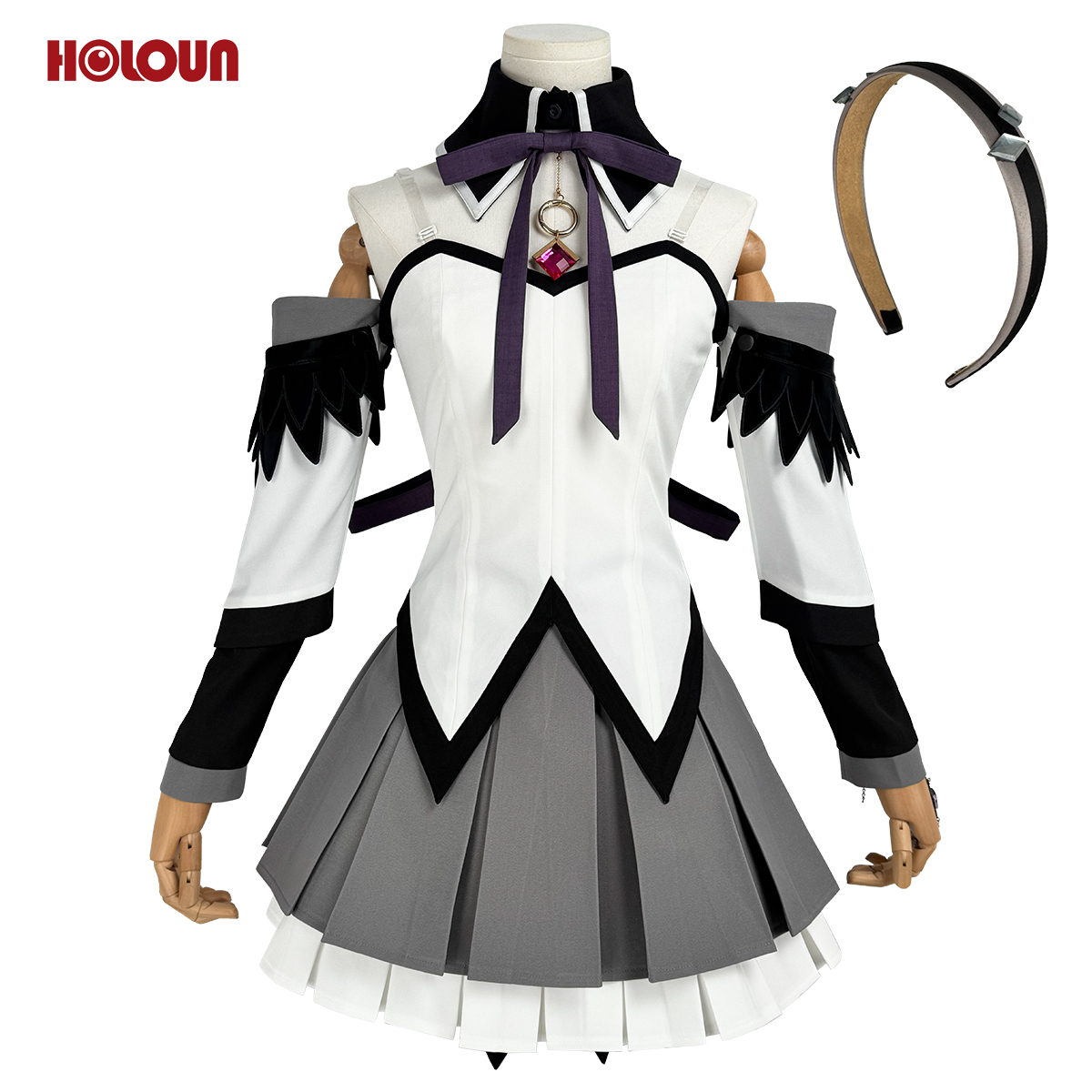 HOLOUN Homura Akemi Anime Puella Magi Madoka Magica Cosplay Costume Halloween Christmas Convention Party Top Skirt Headband